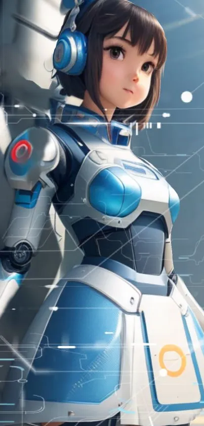 Futuristic anime girl with robotic armor and blue accents, digital theme.