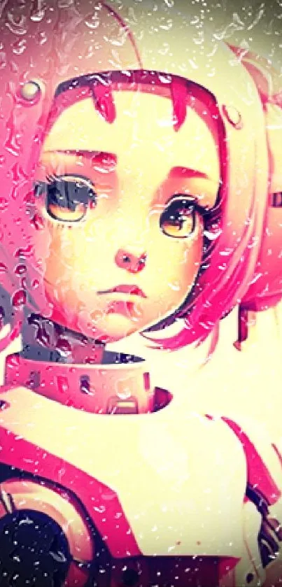 Futuristic anime girl with pink armor and vibrant colors.