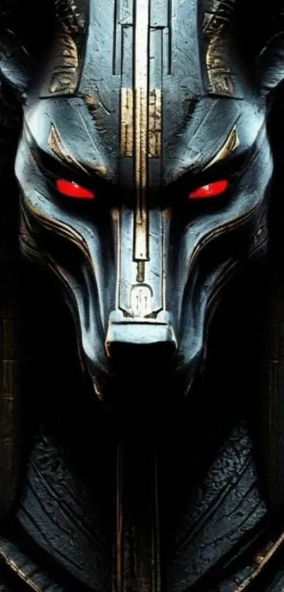 Futuristic Anubis wallpaper with neon eyes.