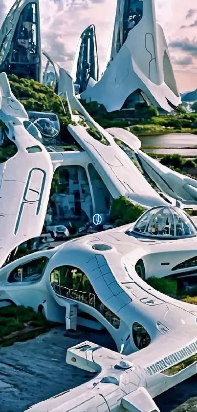 Futuristic architecture with sleek, innovative design elements.