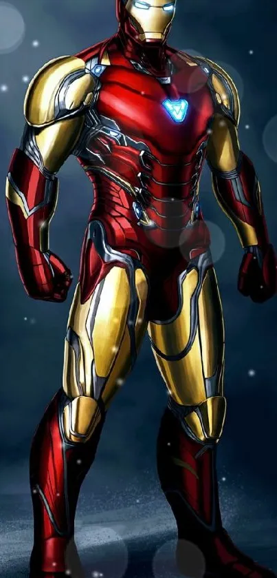 Red and gold futuristic armor design, sci-fi theme.