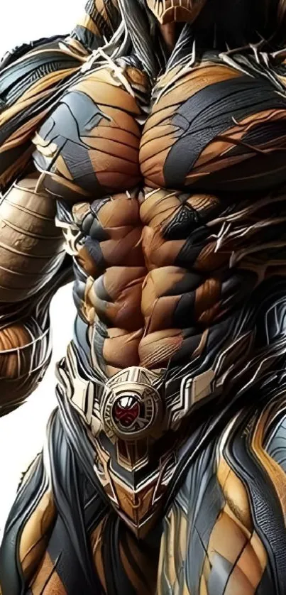 Futuristic armor design with intricate details and vibrant colors.