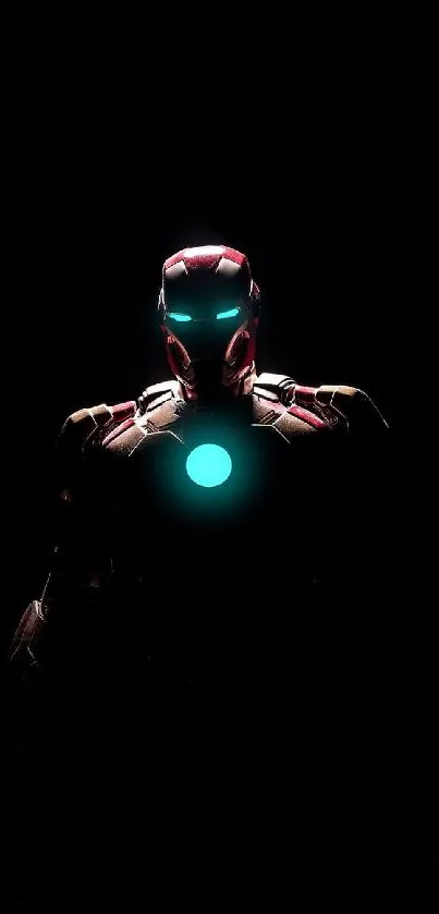 Futuristic armor with glowing teal light on black background.