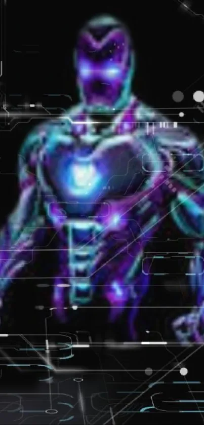 Futuristic neon-lit armored figure wallpaper.