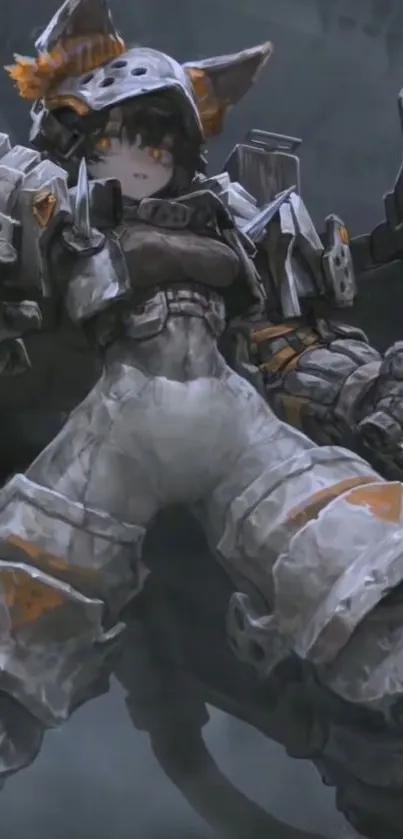 Futuristic character in cybernetic armor with a dramatic pose.