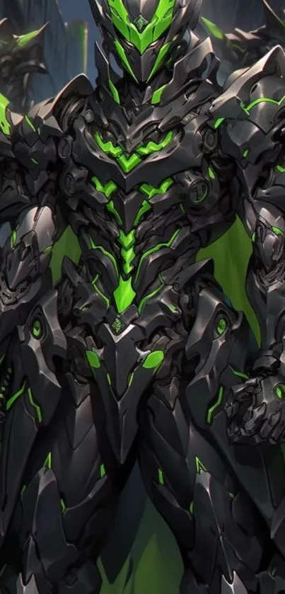 Futuristic armored hero in green accents on mobile wallpaper.