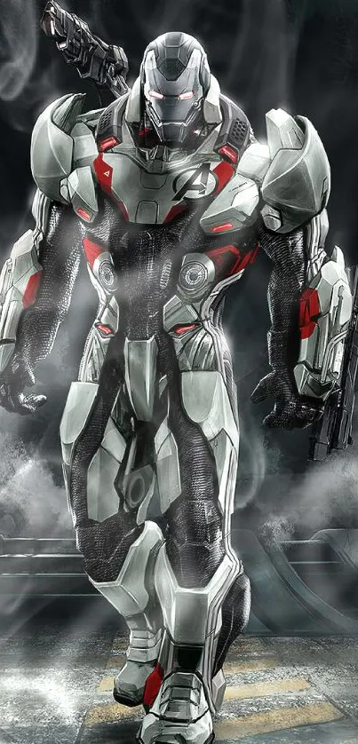 Futuristic armored hero with sleek design and dynamic colors for mobile wallpaper.