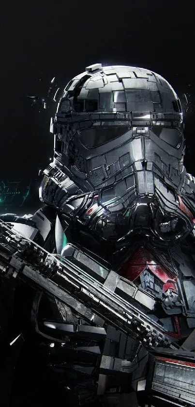 Futuristic armored soldier with weapon in sci-fi setting wallpaper.