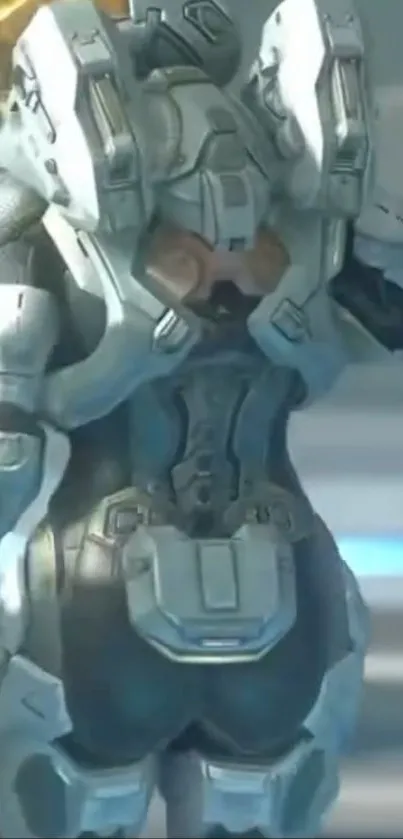 Futuristic armored warrior in sleek design suit.