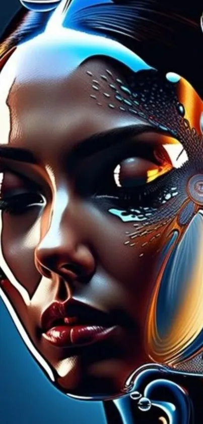 Futuristic digital art of a stylized face with vibrant colors.