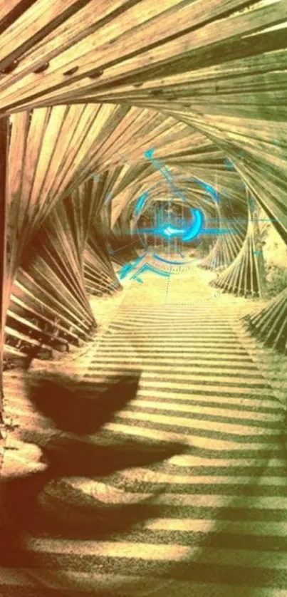 Futuristic art wallpaper with face and tunnel.