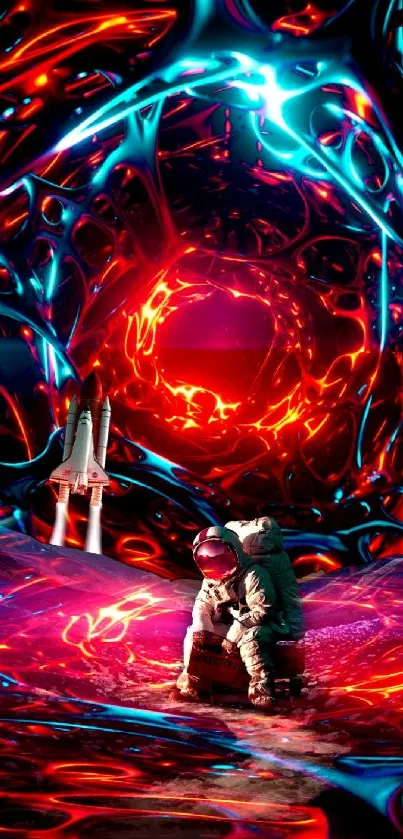 Futuristic digital art featuring astronaut with neon patterns.