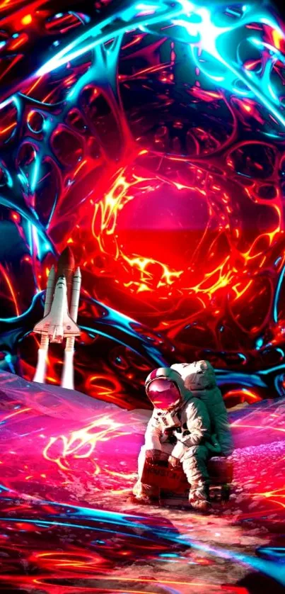 Vibrant neon wallpaper featuring a futuristic astronaut in a sci-fi setting.