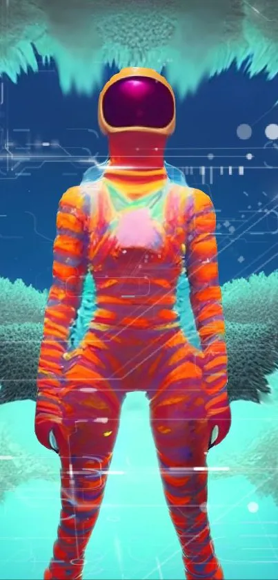 Futuristic neon astronaut with cyan hues in digital artwork.