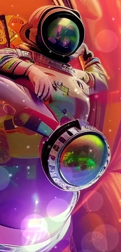 Vibrant artwork of an astronaut in space with colorful surroundings.