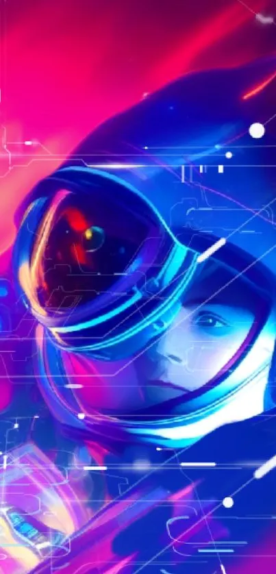 Futuristic astronaut in neon hues digital wallpaper.