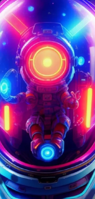 Neon astronaut art with vibrant colors.