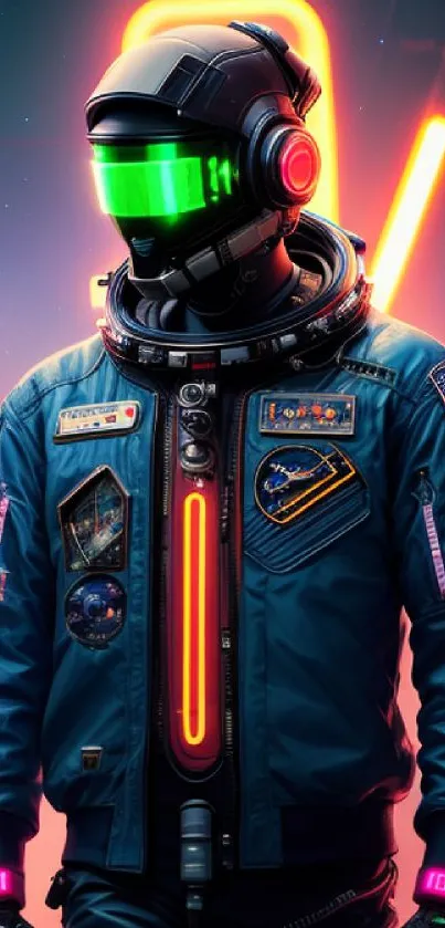 Futuristic astronaut in a neon-lit environment displaying vivid colors.