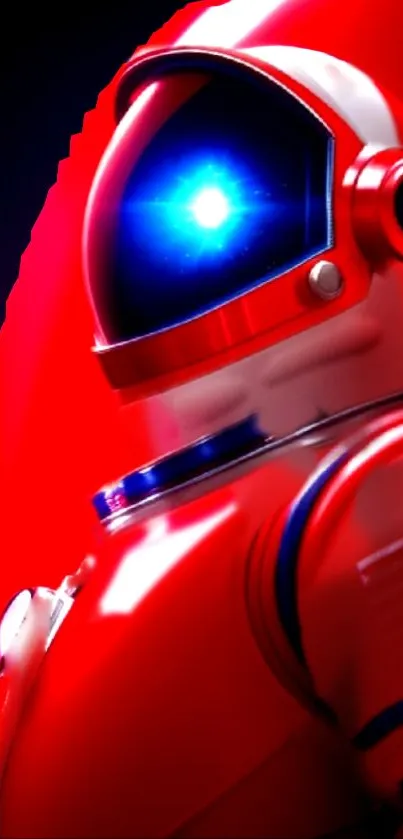 Futuristic red astronaut with glowing details.