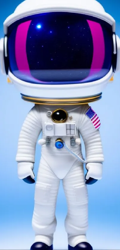 Futuristic astronaut with a reflective visor on a blue background.