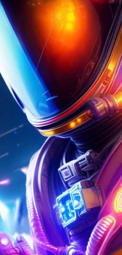 Vibrant futuristic astronaut wallpaper with bold colors and intricate design.