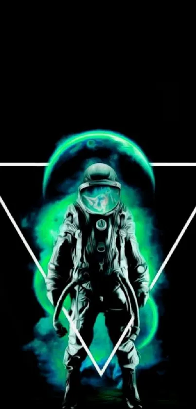 Futuristic astronaut with neon green halo.