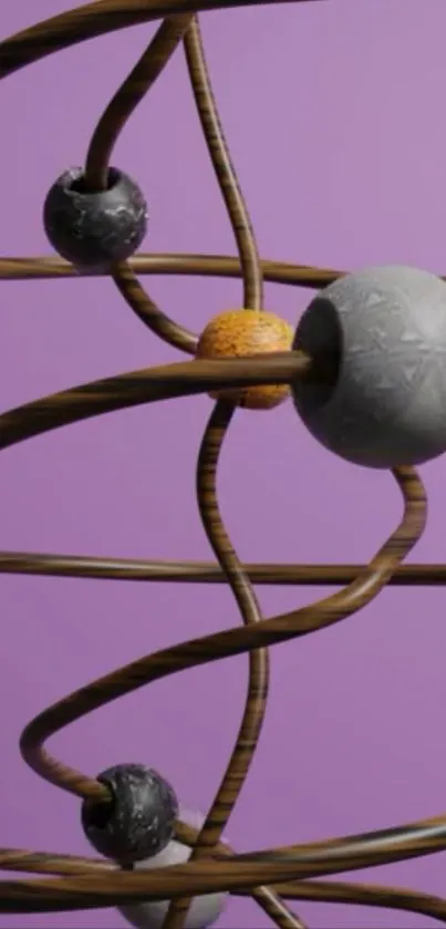 Futuristic atom model on purple background.