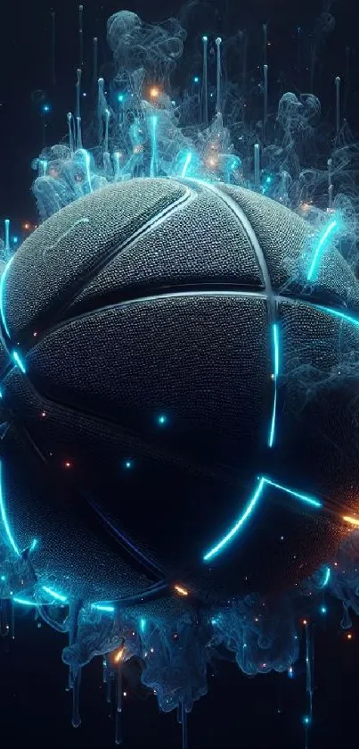 Futuristic basketball with neon glow effects.