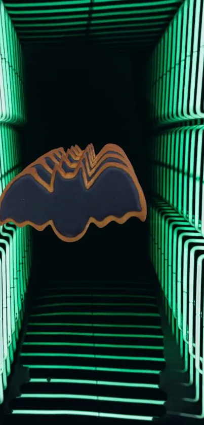 Futuristic bat in a neon-lit tunnel wallpaper.