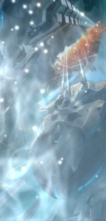 Futuristic spaceship engages in an epic battle in space.
