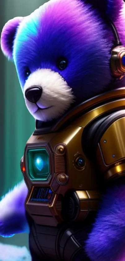 Futuristic bear with neon lights in a cyberpunk style.