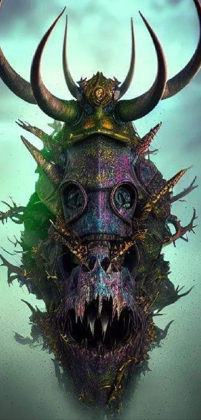 Futuristic beast skull wallpaper with vibrant colors and digital art.