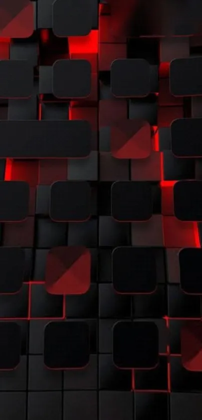 3D black and red geometric blocks wallpaper.