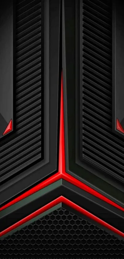 Futuristic black and red mobile wallpaper with geometric design.