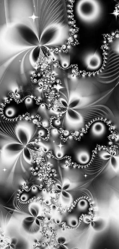 Black and white abstract wallpaper with intricate patterns.