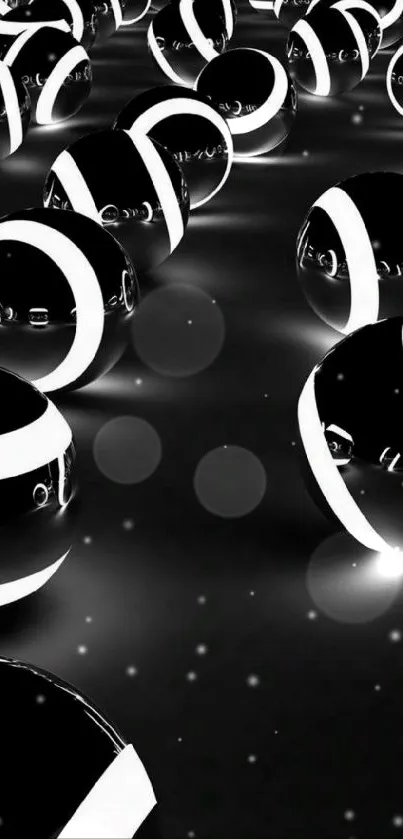 Futuristic black and white glowing spheres wallpaper.