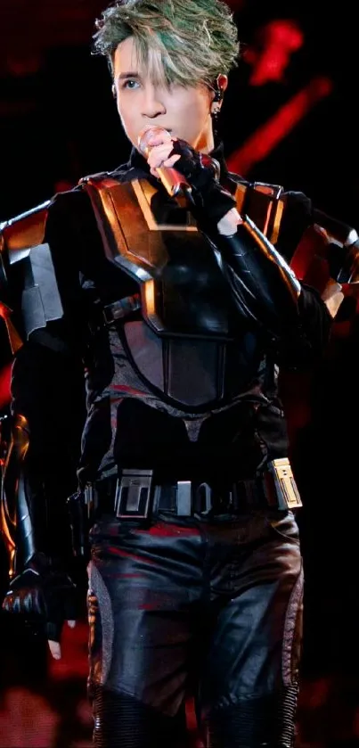 Futuristic black armor with bold design theme.