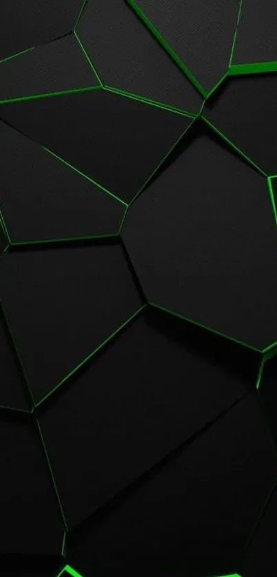 Futuristic black and green geometric mobile wallpaper.