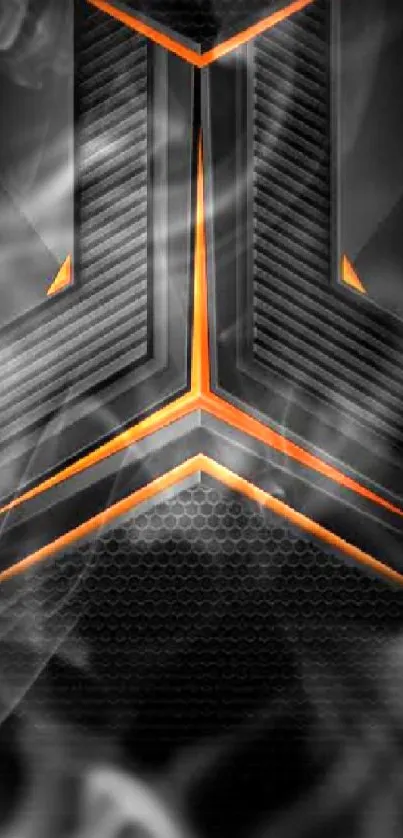 Futuristic black and orange geometric phone wallpaper with sleek design.