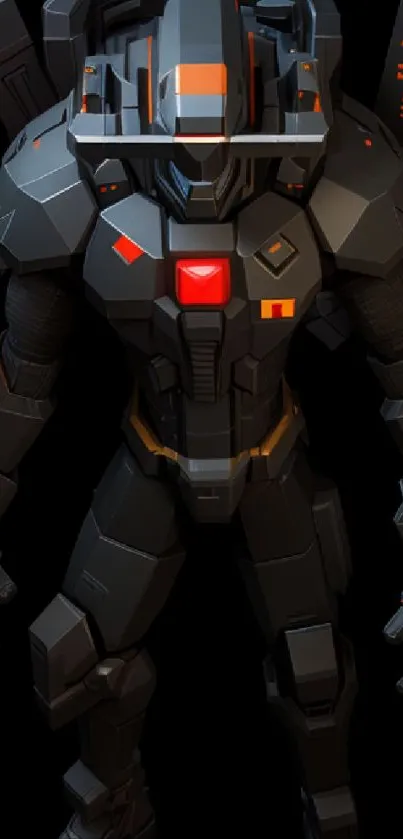 Futuristic black robot with red highlights in a sci-fi themed mobile wallpaper.