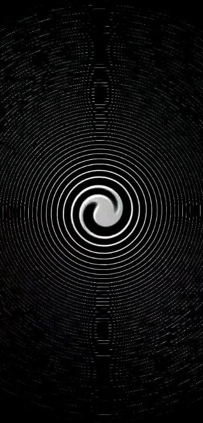 Futuristic black spiral with abstract design on mobile wallpaper.