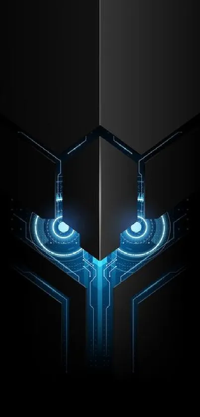 Futuristic tech wallpaper with black and blue neon elements.