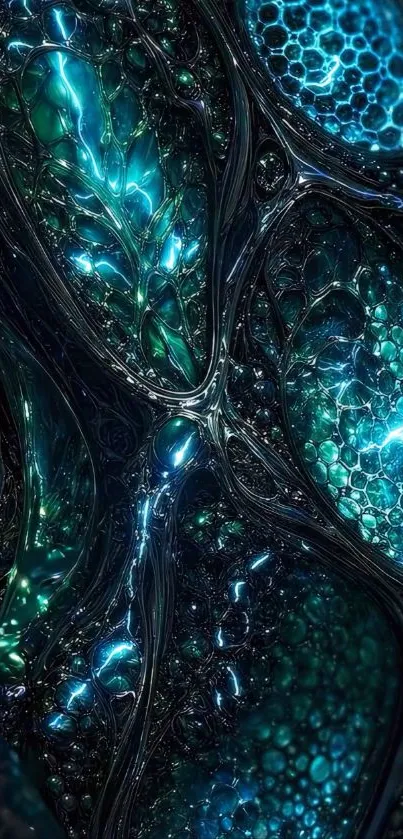 Futuristic blue and teal abstract design with intricate textures.