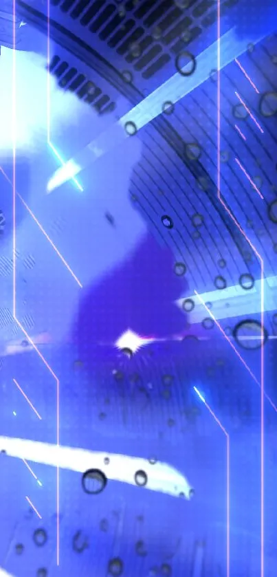 Futuristic abstract blue wallpaper with digital patterns and light effects.