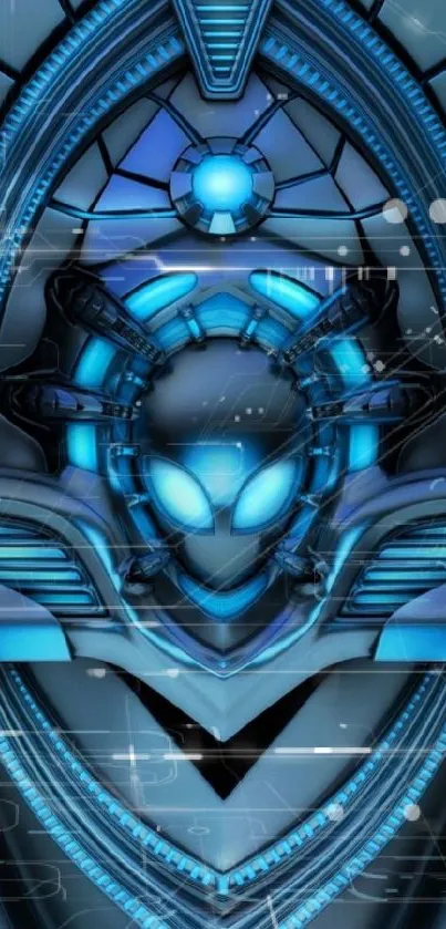 Futuristic blue alien-themed mobile wallpaper.