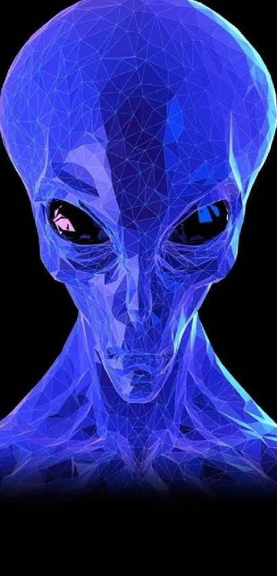Futuristic blue alien on black background wallpaper.