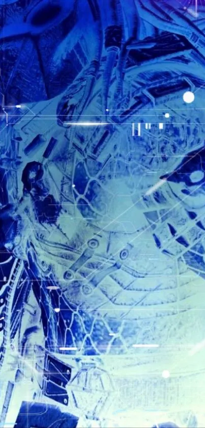 Futuristic blue android digital art with cybernetic elements.