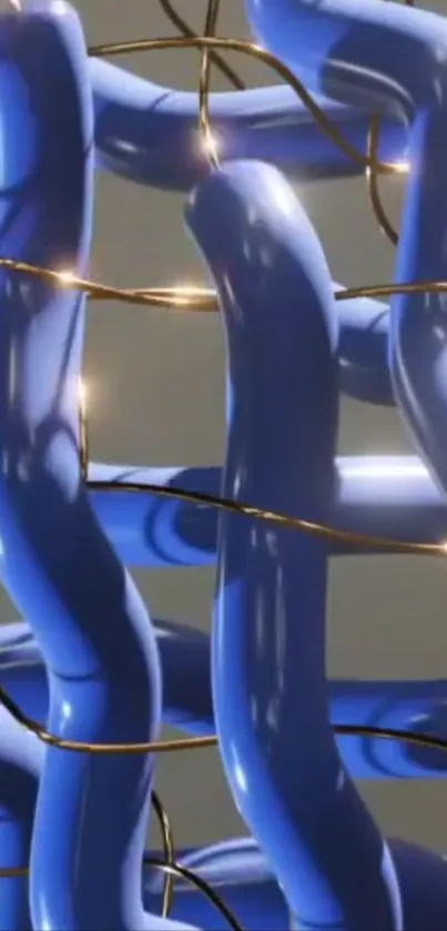 Intertwined blue cables with golden highlights