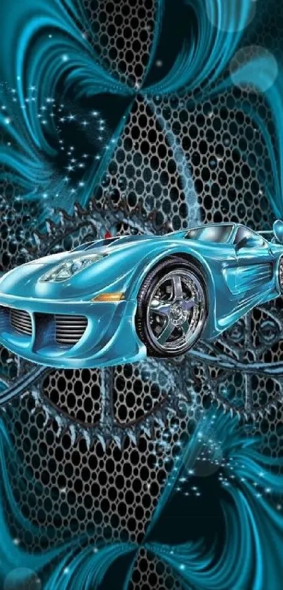 Futuristic blue car on abstract background wallpaper.