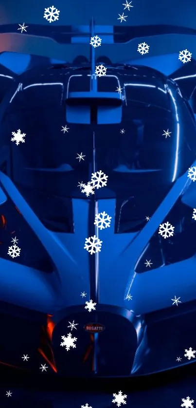 Futuristic blue car with snowflakes wallpaper.